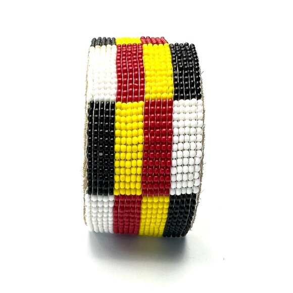 Navajo Beaded Leather Cuff Bracelet — Hand-Loomed — OS — NWOT - Picture 3 of 6